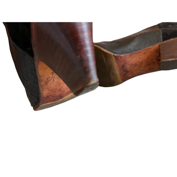 Vintage 80s GOLO Brand Snakeskin & Suede Heeled Boots Black 7.5 - Picture 9 of 13